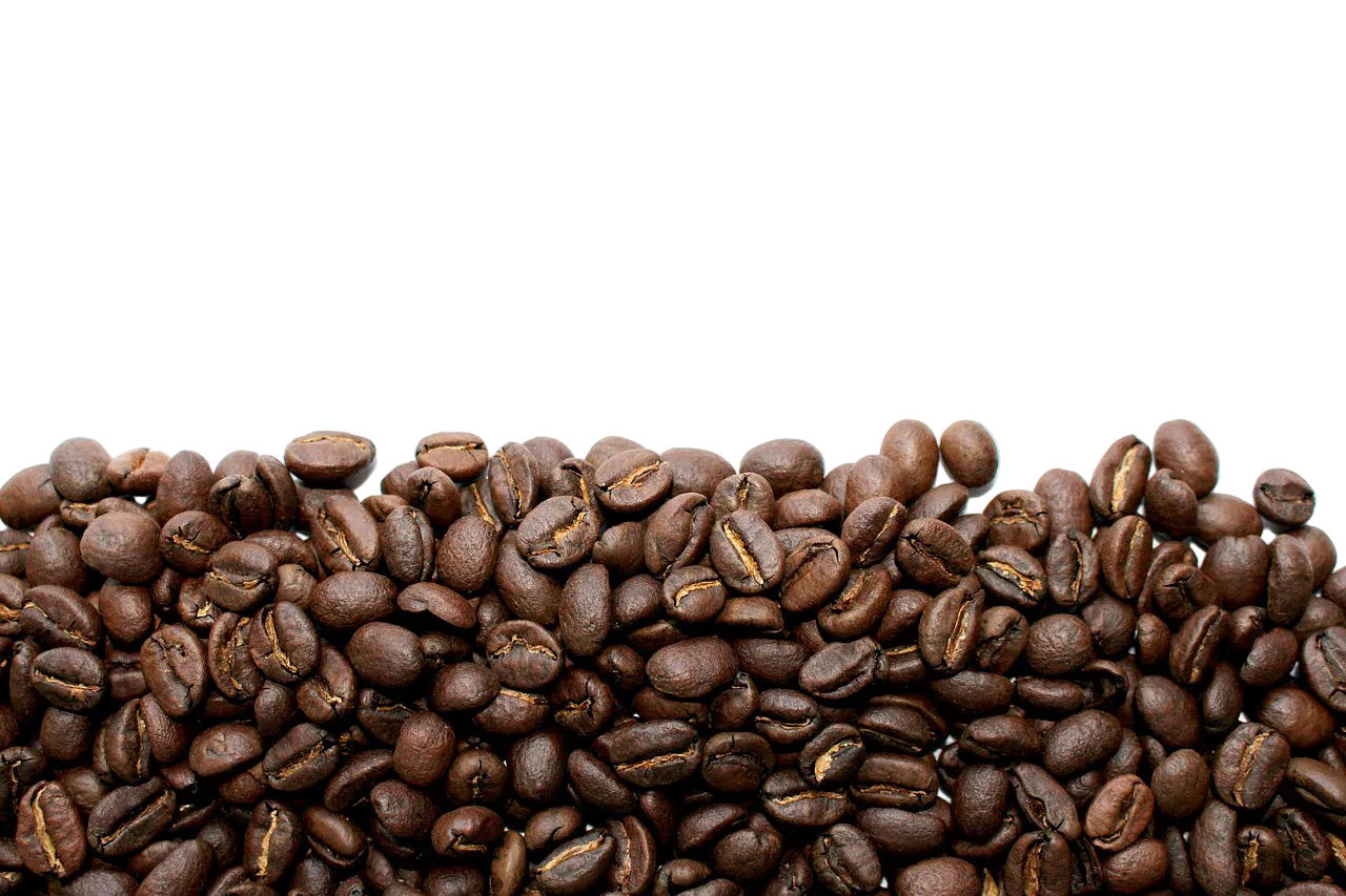 Roasted coffee beans on bottom